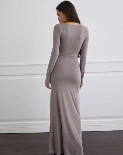 Zeya Maxi Dress in Cupro Taupe Grey