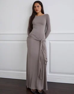 Zeya Maxi Dress in Cupro Taupe Grey