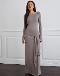 Zeya Maxi Dress in Cupro Taupe Grey