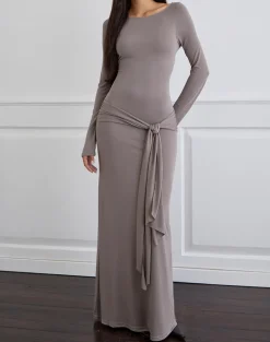 Zeya Maxi Dress in Cupro Taupe Grey