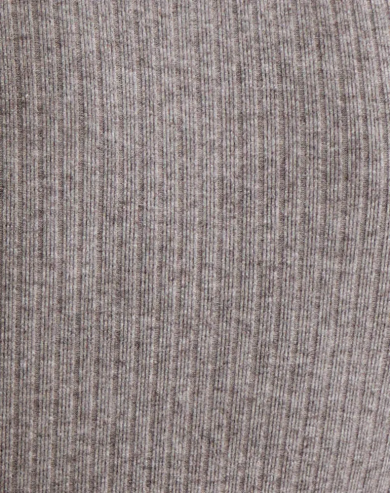 Zinta Long Sleeve Button Up Top in Ribbed Knit Grey