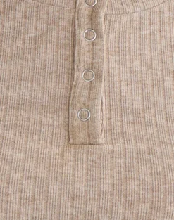 Zinta Long Sleeve Button Up Top in Rib Knit Oat