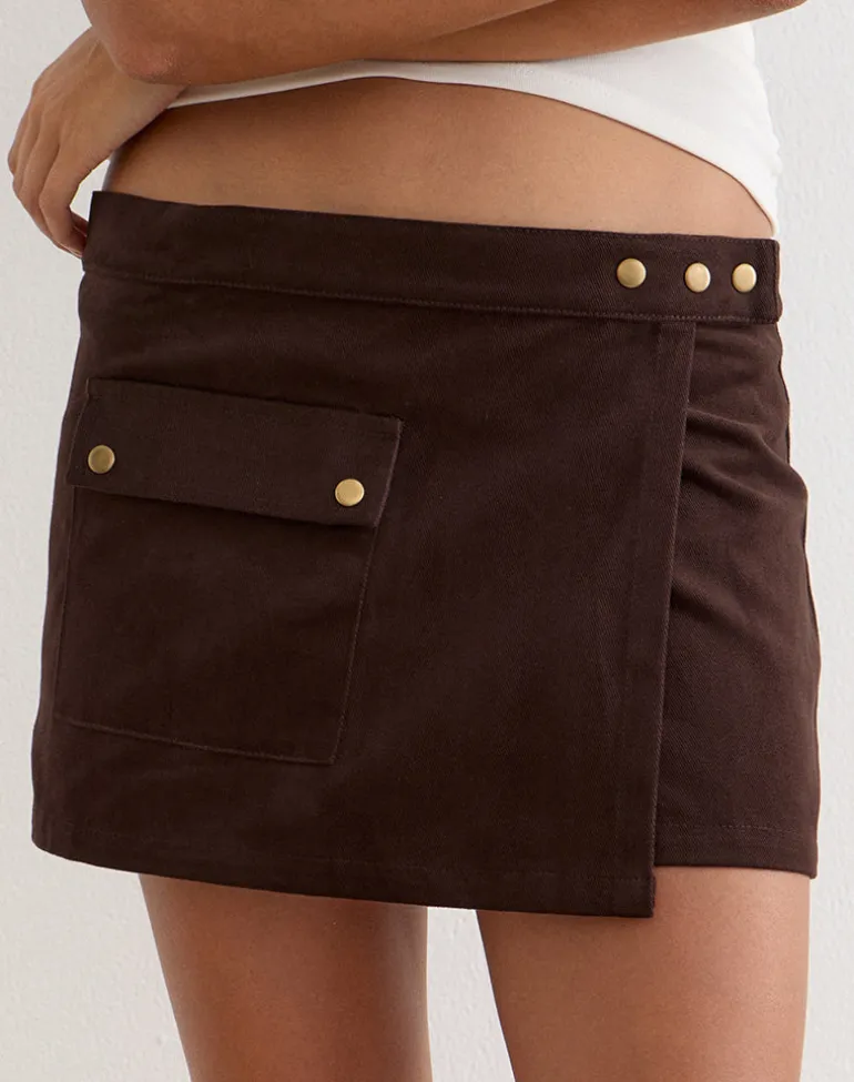 Ziphy Mini Skirt in Peach Twill Brown