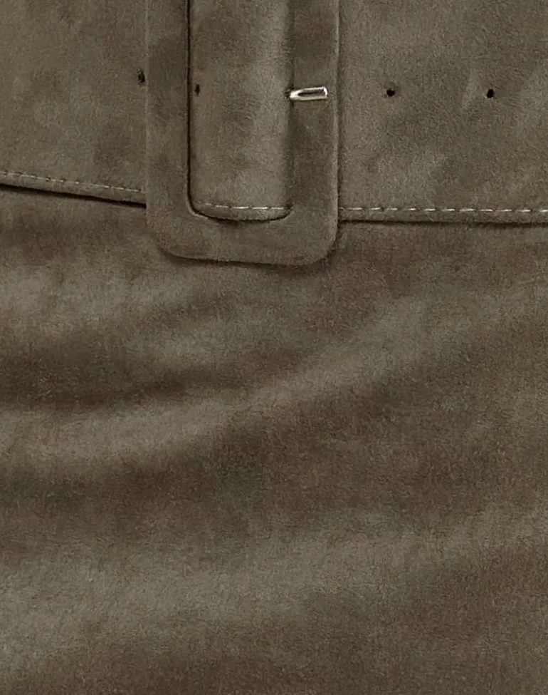 Zita Belted Mini Skirt in Faux Suede Brown