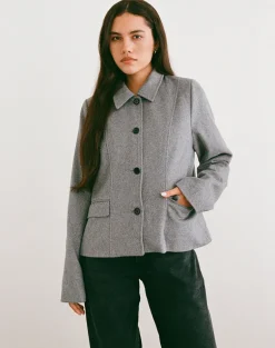 Ziya Collared Button Up Jacket in Wool Grey