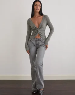 Zoril Twist Top in Glitter Knit Khaki