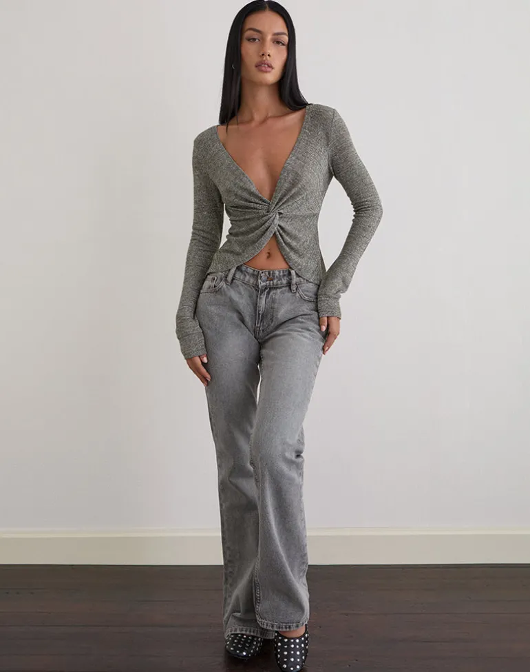 Zoril Twist Top in Glitter Knit Khaki
