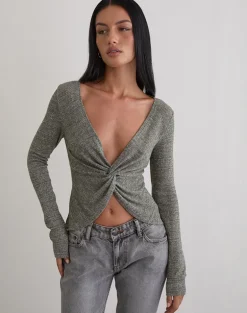 Zoril Twist Top in Glitter Knit Khaki