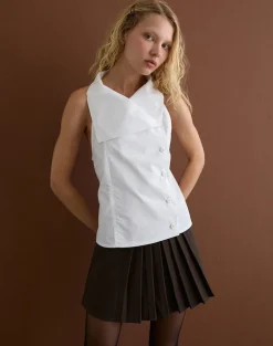 Zosia Asymmetric Button Blouse in White
